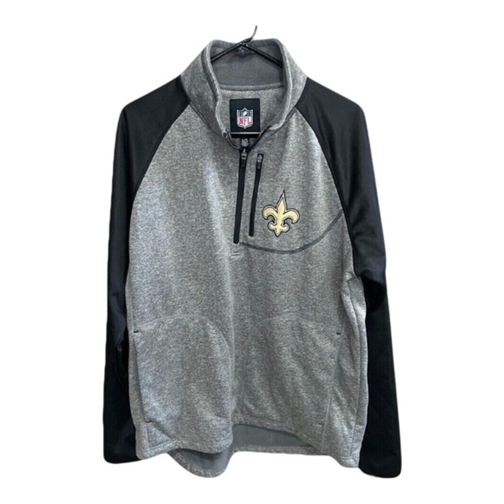 NFL New Orleans Saints Quarter Zip Pullover Jacket Men's Large Gray Black